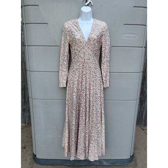 Victor Costa vintage scattered sequin disco Champagne gown V-neck Long Sleeves S - Picture 3 of 11